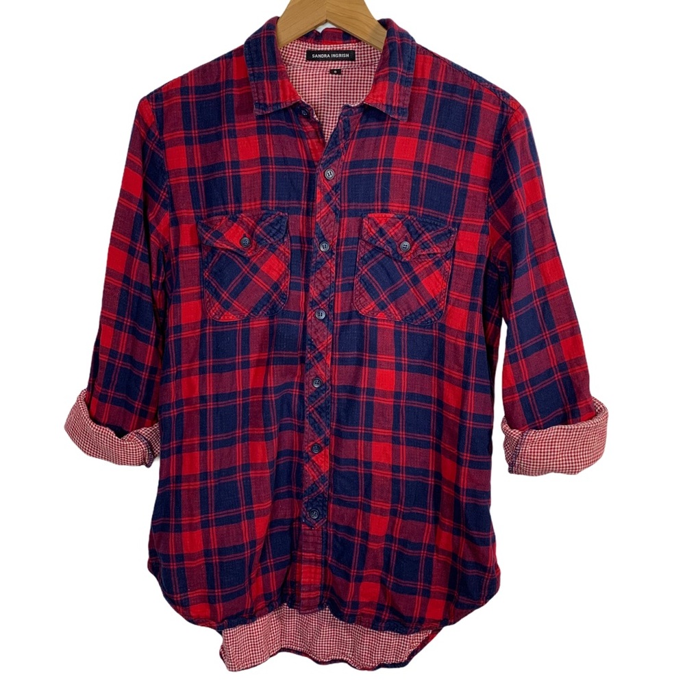 Sandra Ingrish red plaid long sleeve top small